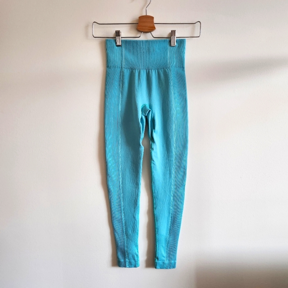 GYMSHARK | S 3/4 Length Compression Ribbed Workout Legging | teal